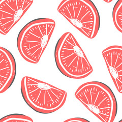 Grapefruit and exotic fruits seamless pattern. Fresh grapefruit tropical fruits summer detox
