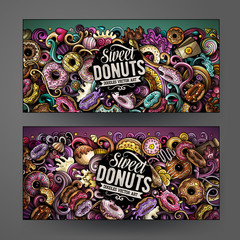 Cartoon cute colorful vector hand drawn doodles Donuts banners design