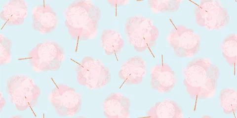 Selbstklebende Fototapeten Pink sweet cotton wool on a stick. Airy sweets. Sugar flavor. Cotton candy, like a pink tree.   © soul_romance