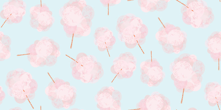 Pink sweet cotton wool on a stick. Airy sweets. Sugar flavor. Cotton candy, like a pink tree.
