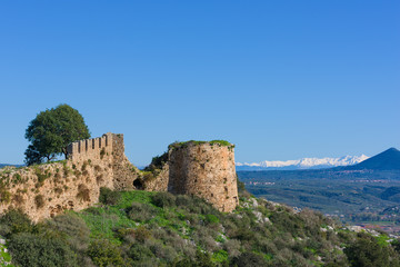 Fototapeta na wymiar Old Navarino Castle looking over the Pylos bay in Gialova, Peloponnese, Greece.