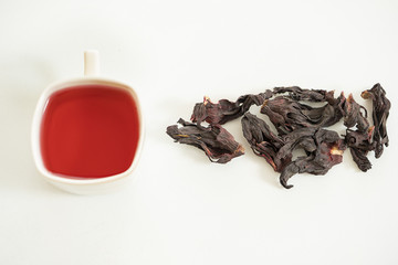 hibiscus on the red tea wooden floor
