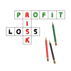 Profit and Loss in Crossword, isolated on white background