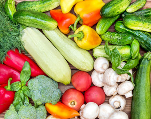 Different vegetables as food background. Top view.
