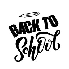 Hand sketched black color Back to school text letering on white background with drawn pencil. for logo, banner, flyer, template, greeting cards, posters, T-shirts,. Flat Vector illustration.