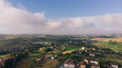 Aerial drone view of Vinci village, Toscana, Italy. Typical rural village of Italy