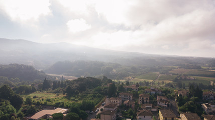 Fototapeta premium Aerial drone view of Vinci village, Toscana, Italy. Typical rural village of Italy