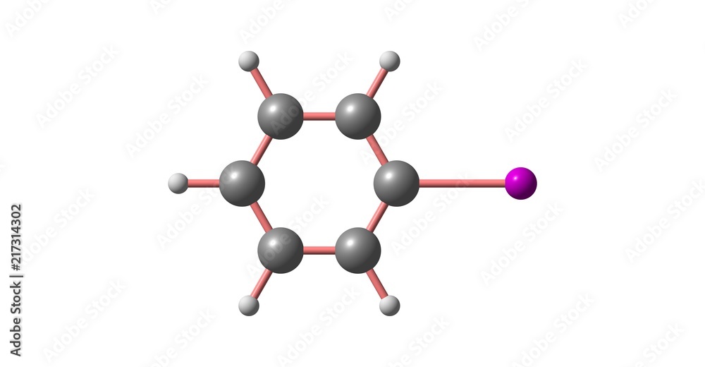 Sticker Iodobenzene molecular structure isolated on white