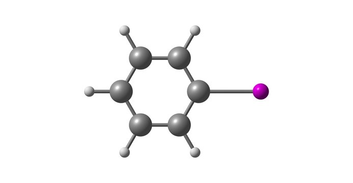 Iodobenzene molecular structure isolated on white