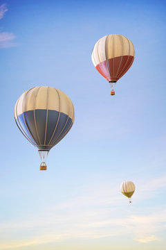 Balloon hot air colorful festival flying over in Clean Sky / 3d render