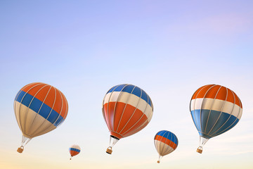 Obraz premium Balloon hot air colorful festival on Clean Sky Background / vintage and retro / 3d render