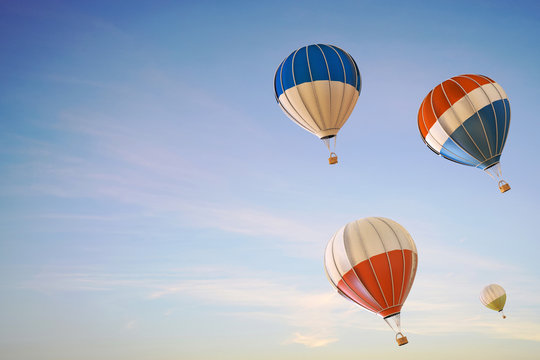 Balloon hot air colorful Ascending festival flying over on Clean Sky Background / 3d render