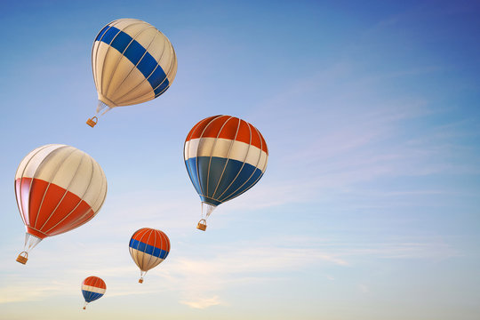 Balloon hot air colorful festival Ascending flying over in The Sky / 3d render
