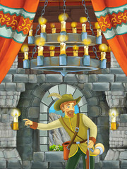 Obraz na płótnie Canvas cartoon scene with beautiful boy - prince - in castle room - illustration for children