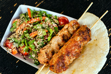 grilled kebab with salad