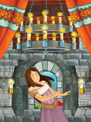 Obraz na płótnie Canvas cartoon scene with beautiful girl and boy - prince and princess - in castle room - illustration for children