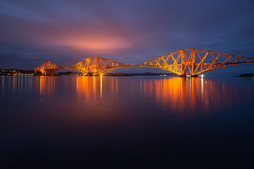 Evening view Forth Bridge, railway bridge over Firth of Forth near Queensferry in Scotland