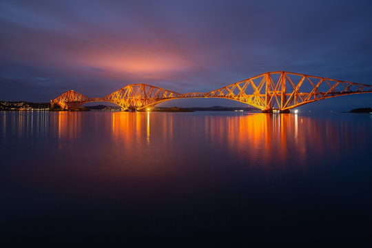Evening view Forth Bridge, railway bridge over Firth of Forth near Queensferry in Scotland