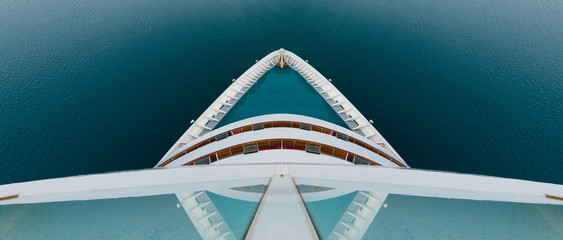 Cruise ship bow from above and symmetrical