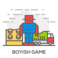 Boyish Games Flat Line Concept Illustration.