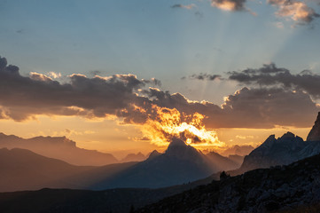 Landscape shot at the Passo di Giau, in the the Italian Dolomites, during the Golden Hour.