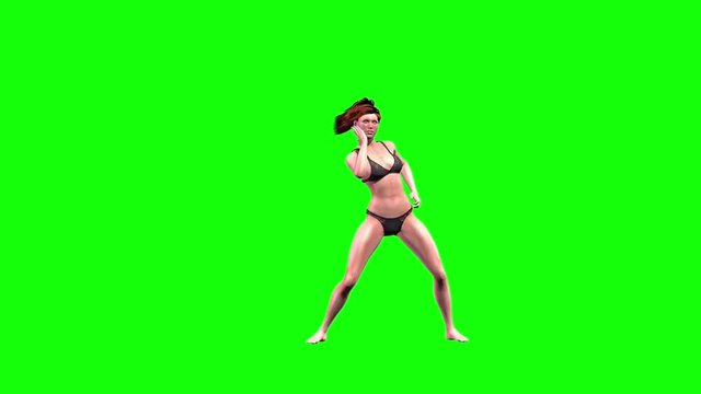 Girl in lingerie Dances Green Screen Front no Shadow 3D Renderings Animations