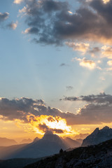 Landscape shot at the Passo di Giau, in the the Italian Dolomites, during the Golden Hour.