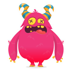 Cool cartoon pink monster design. Vector Halloween illustration