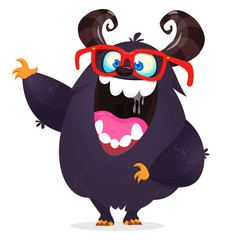 Cool funny fat monster wearing eyeglasses. Vector illustration clipart 
