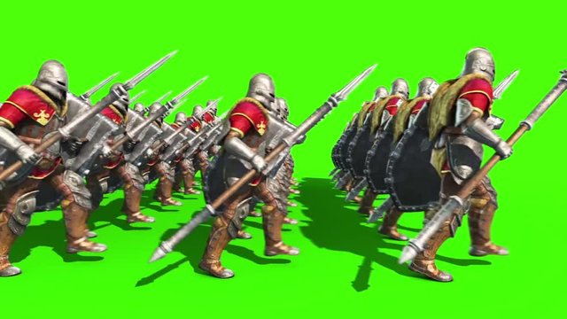 Legion of Soldiers March Side 3D Rendering Green Screen