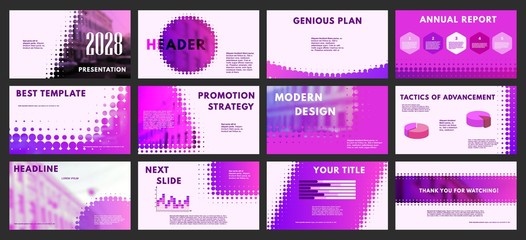 Purple Business backgrounds of digital technology. Violet Colored elements for presentation templates. Leaflet Annual report cover design. Banner brochure layout design. Flyer. Vector illustration
