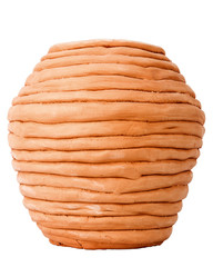 Unglazed coiled pottery pot made of red clay