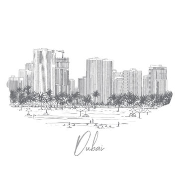 Dubai. United Arab Emirates. Hand drawn city sketch.