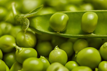 Peas pod and peal of peas. Close up.