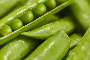 Pods of pea, ripe peas.