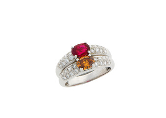 Jewelry ring with gem stone on white background