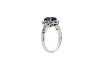 Jewelry ring and gem stone on white background