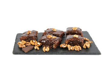 Chocolate raw vegan cake with nuts, figs and carob. Love for a healthy raw food concept.