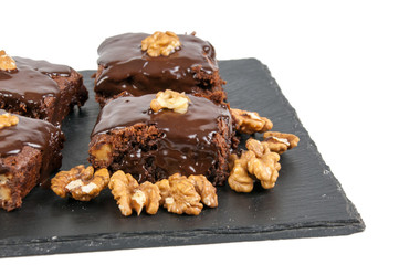 Chocolate raw vegan cake with nuts, figs and carob. Love for a healthy raw food concept.