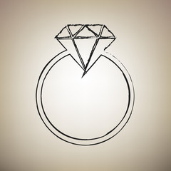 Diamond sign illustration. Vector. Brush drawed black icon at li
