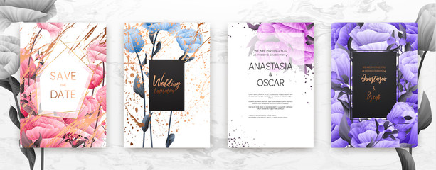 Wedding invitation frame set; flowers, leaves, watercolor, minimal vector. Sketched wreath, floral and herbs garland with rose, green, greenery color. Handdrawn Vector Watercolour style, nature art.