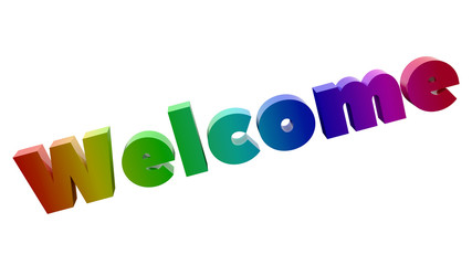 Welcome Word 3D Rendered Text With Bold, Funny Font Illustration Colored With RGB Rainbow Gradient, Isolated On White Background ..