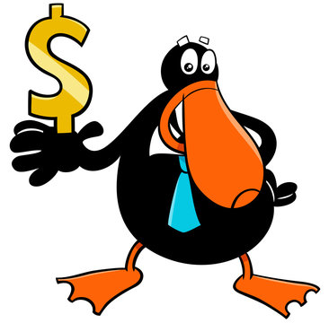 duck businessman cartoon character with dollar sign