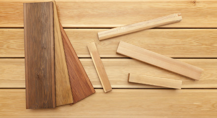 decking samples, wooden background