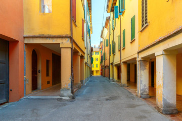Bologna. Multicolored facades of houses.