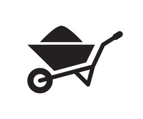 Wheelbarrow cart icon, black isolated on white background, vector illustration.