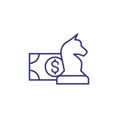 Gain strategy line icon. Chess figure and money. Profit concept. Can be used for topics like business, finance, benefit, income