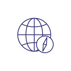 Global navigation line icon. Globe, planet, compass. Geography concept. Can be used for topics like travel, tourism, map location, app design