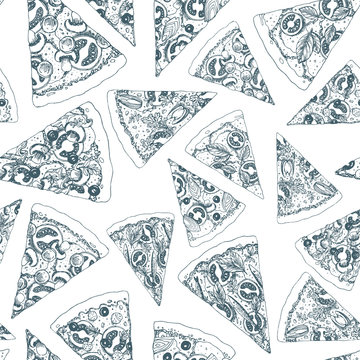 Pizza seamless pattern. Pizza background.