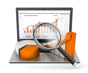 laptop and business finance graph 3d illustration